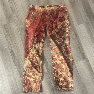 Roberto Cavalli Red and Gold Textured Pants
